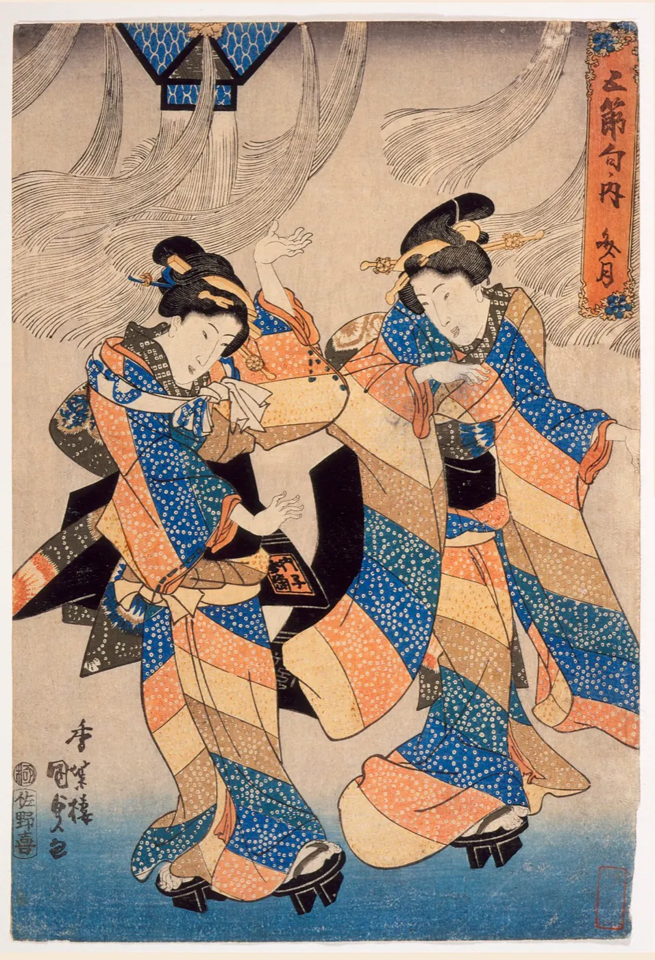 Historic artwork depicting a Japanese Tanabata festival dance